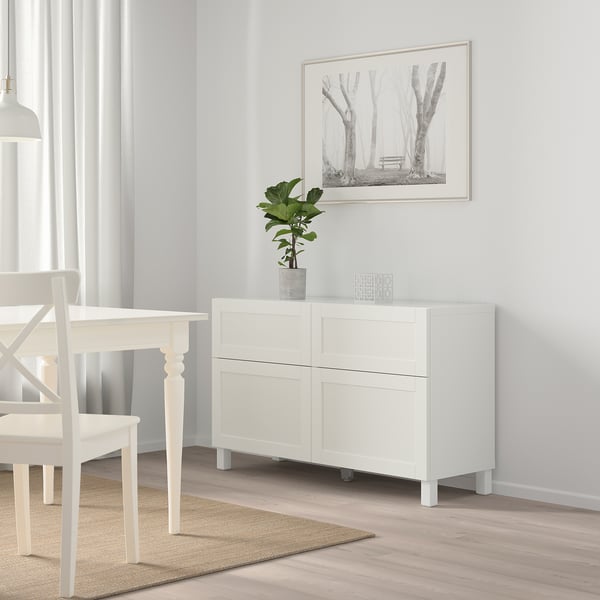 BESTÅ storage combination w doors/drawers, white/Hanviken/Stubbarp white, 120x42x74 cm