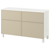 BESTÅ storage combination w doors/drawers, white/Krukmakare beige, 120x42x75 cm