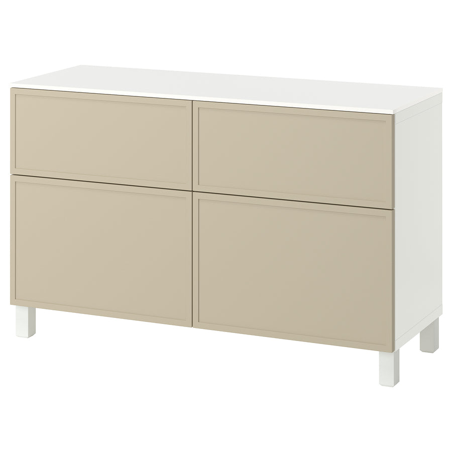 BESTÅ storage combination w doors/drawers, white/Krukmakare beige, 120x42x75 cm
