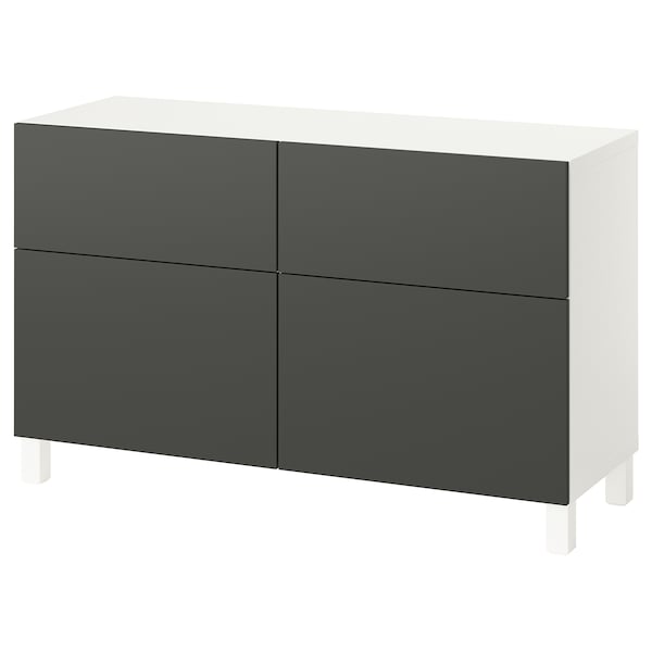 Ikea BESTÅ - Storage combination w doors/drawers, white/Lappviken/Stubbarp dark grey, 120x42x74 cm
