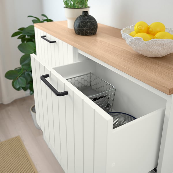 BESTÅ storage combination w doors/drawers, white/Sutterviken/Kabbarp white clear glass, 120x42x240 cm