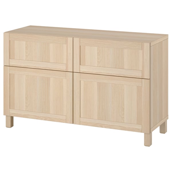 BESTÅ storage combination w doors/drawers, white stained oak effect/Hanviken/Stubbarp white stained oak effect, 120x42x74 cm