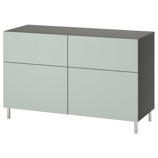BESTÅ storage combination w doors/drawers, dark grey/Hjortviken/Ösarp pale grey-green, 120x42x74 cm