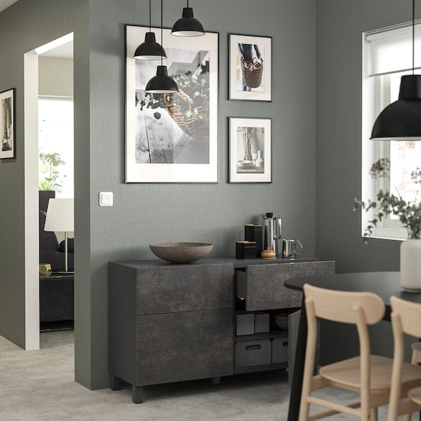 Ikea BESTÅ - Storage combination w doors/drawers, dark grey Kallviken/Stubbarp/dark grey concrete effect, 120x42x74 cm
