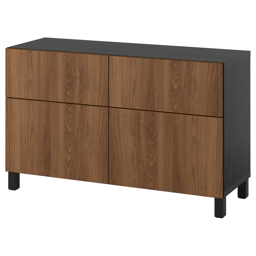 BESTÅ storage combination w doors/drawers, black-brown/Lappviken/Stubbarp walnut effect, 120x42x74 cm