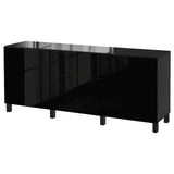 BESTÅ storage combination w doors/drawers, black-brown/Selsviken high-gloss/black, 180x42x74 cm