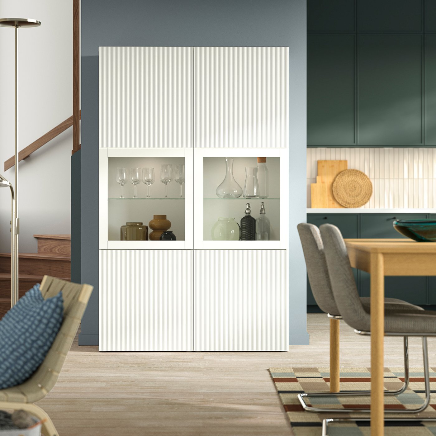 BESTÅ storage combination w glass doors, white/Förvaltare white, 120x193x42 cm
