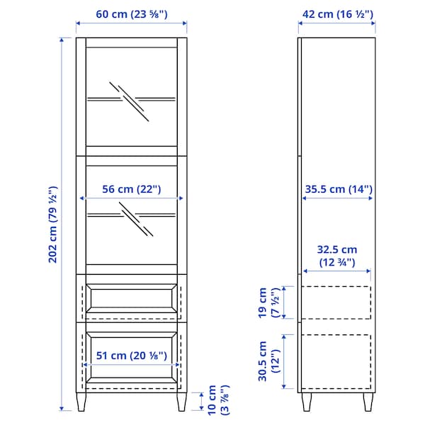 Ikea BESTÅ - Storage combination w glass doors, white Smeviken/Ostvik/Kabbarp white clear glass, 60x42x202 cm