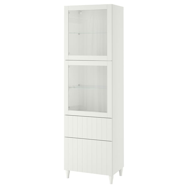 BESTÅ storage combination w glass doors, white/Sutterviken/Kabbarp white clear glass, 60x42x202 cm