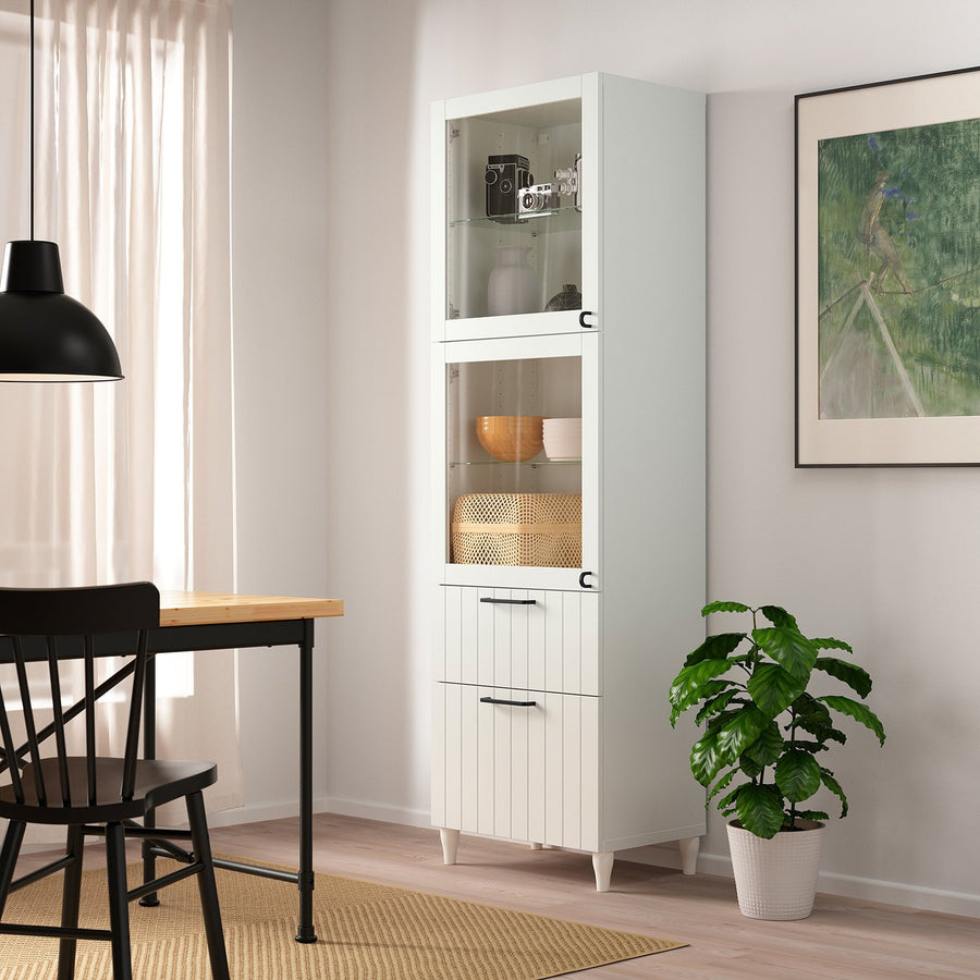 BESTÅ storage combination w glass doors, white/Sutterviken/Kabbarp white clear glass, 60x42x202 cm