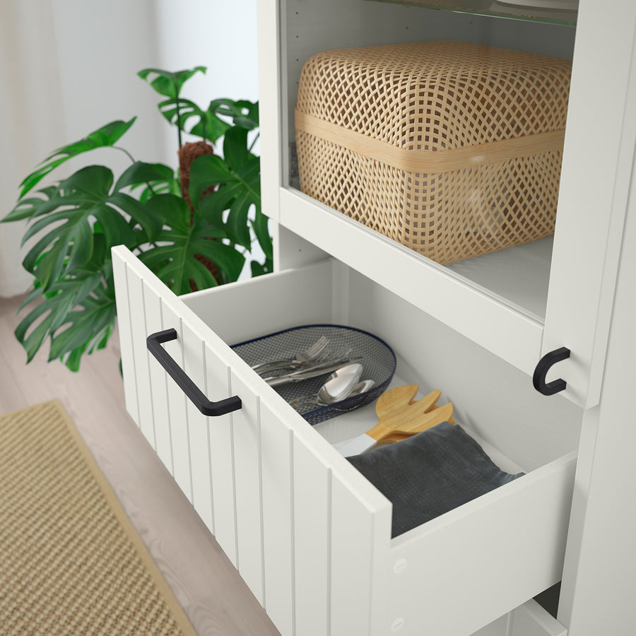 BESTÅ storage combination w glass doors, white/Sutterviken/Kabbarp white clear glass, 60x42x202 cm