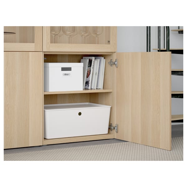 BESTÅ storage combination w glass doors, white stained oak effect Lappviken/Sindvik white stained oak eff clear glass, 120x42x193 cm