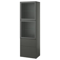 BESTÅ storage combination w glass doors, dark grey Lappviken/Fällsvik anthracite, 60x42x193 cm