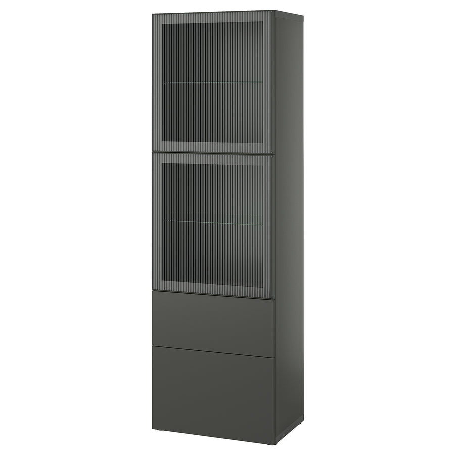BESTÅ storage combination w glass doors, dark grey Lappviken/Fällsvik anthracite, 60x42x193 cm
