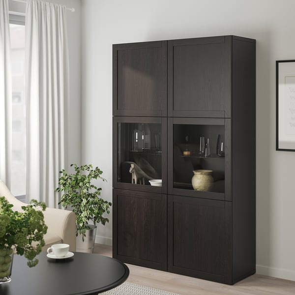 BESTÅ storage combination w glass doors, black-brown Hanviken/Sindvik black-brown clear glass, 120x42x193 cm