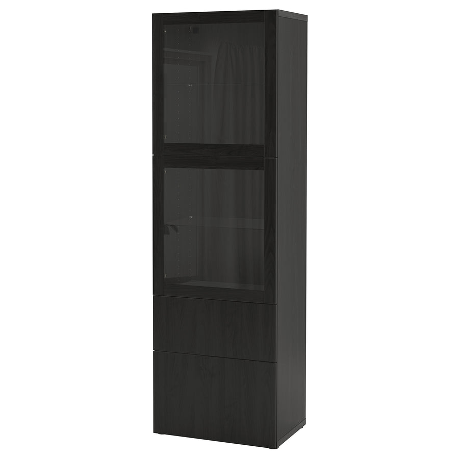 BESTÅ storage combination w glass doors, black-brown/Lappviken black-brown clear glass, 60x42x193 cm