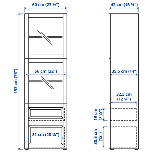 BESTÅ storage combination w glass doors, black-brown/Selsviken high-gloss/black clear glass, 60x42x193 cm