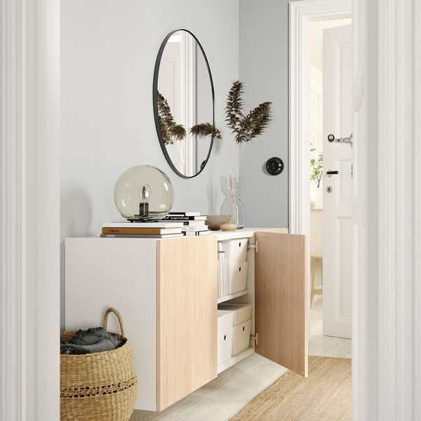 BESTÅ wall-mounted cabinet combination, white/Fänrik ash, 180x42x64 cm