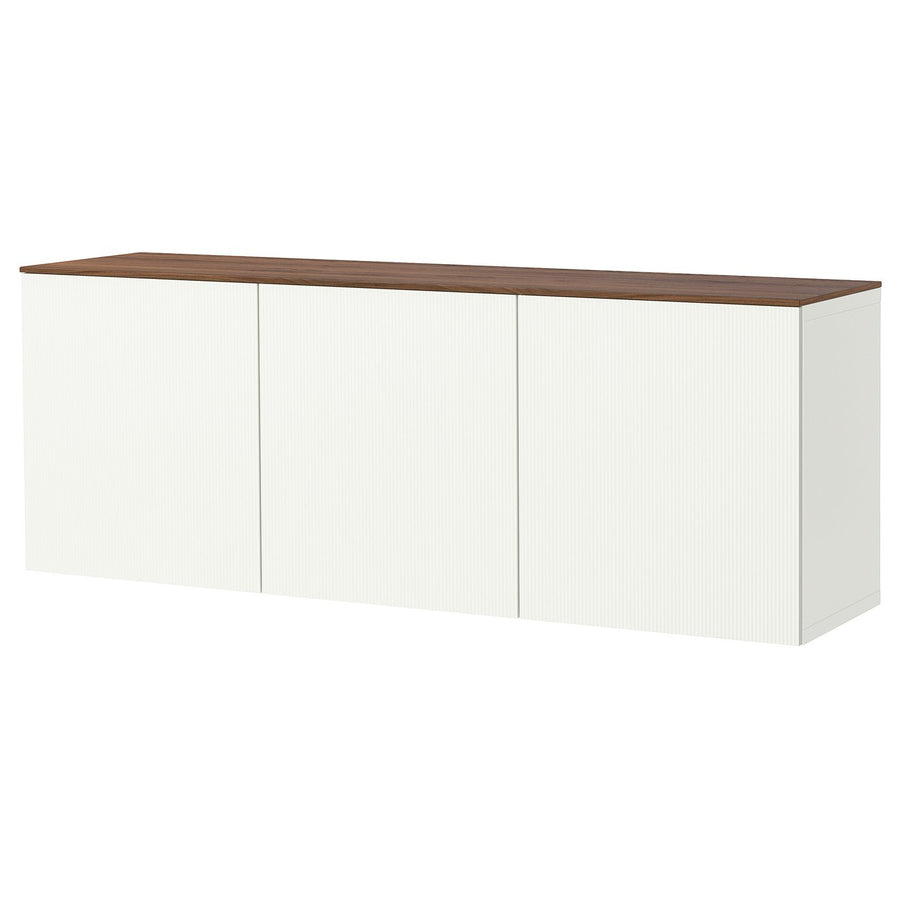 BESTÅ wall-mounted cabinet combination, white Förvaltare/white walnut effect, 180x42x65 cm