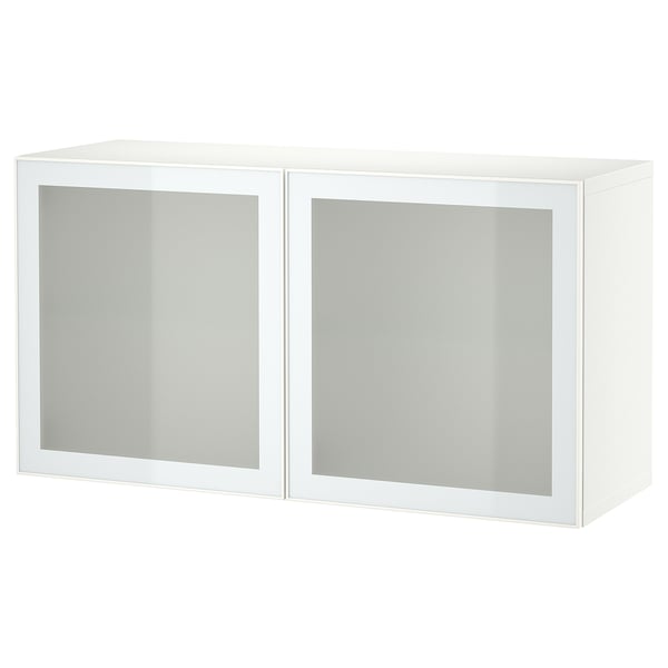 BESTÅ wall-mounted cabinet combination, white Glassvik/white/light green frosted glass, 120x42x64 cm