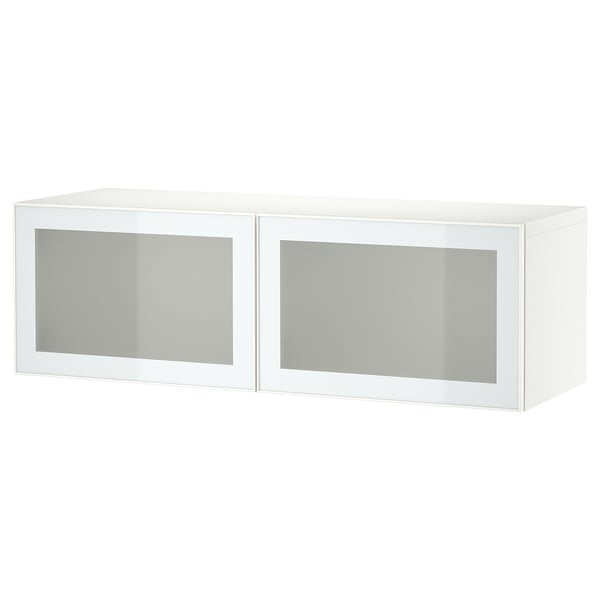 BESTÅ wall-mounted cabinet combination, white Glassvik/white/light green frosted glass, 120x42x38 cm