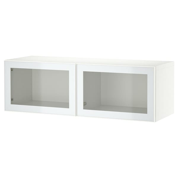 Ikea BESTÅ - Wall-mounted cabinet combination, white Glassvik/white/light green clear glass, 120x42x38 cm