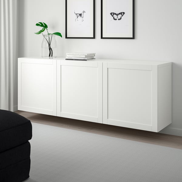 BESTÅ wall-mounted cabinet combination, white/Hanviken white, 180x42x64 cm