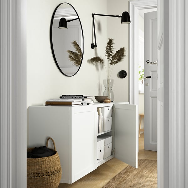 BESTÅ wall-mounted cabinet combination, white/Hanviken white, 180x42x64 cm