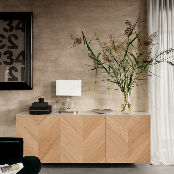 BESTÅ wall-mounted cabinet combination, white/Hedeviken oak veneer, 180x42x64 cm