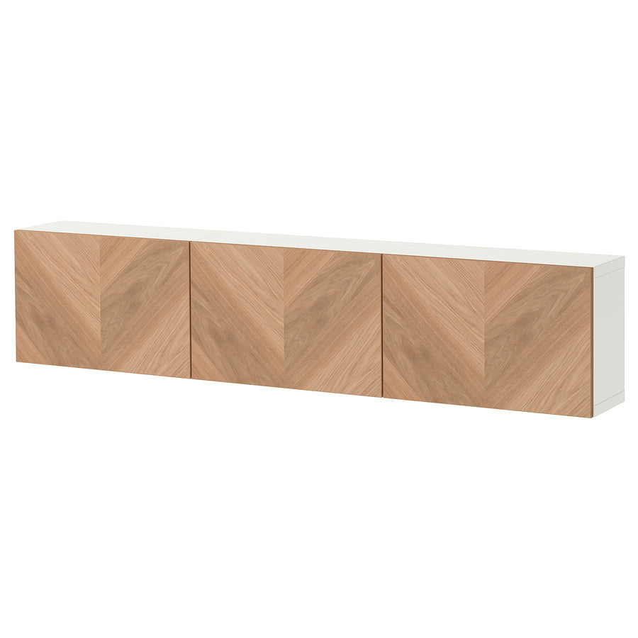 BESTÅ wall-mounted cabinet combination, white/Hedeviken oak veneer, 180x22x38 cm