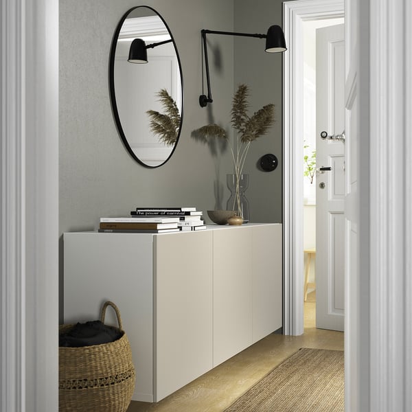 BESTÅ wall-mounted cabinet combination, white/Lappviken light grey-beige, 180x42x64 cm