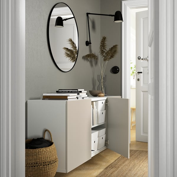 BESTÅ wall-mounted cabinet combination, white/Lappviken light grey-beige, 180x42x64 cm