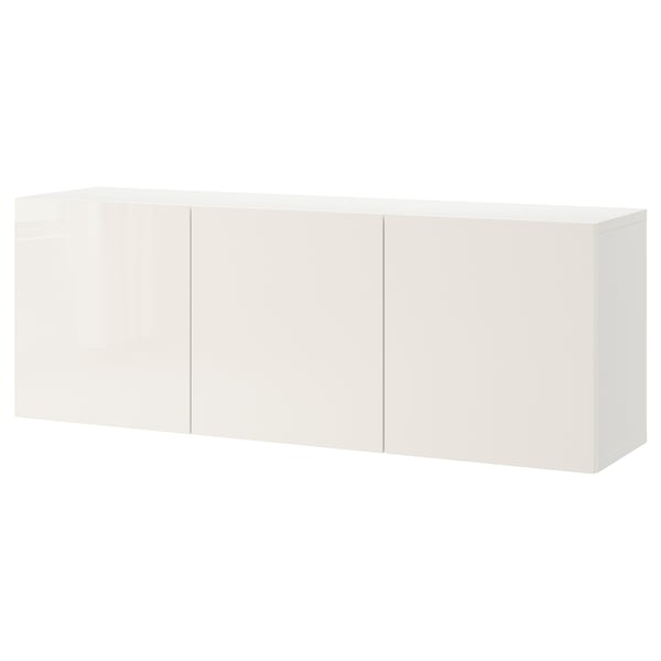 BESTÅ wall-mounted cabinet combination, white/Selsviken high-gloss/white, 180x42x64 cm