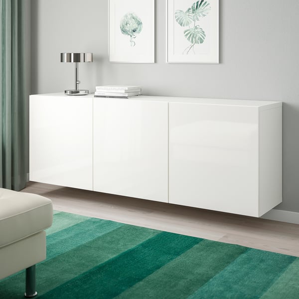 BESTÅ wall-mounted cabinet combination, white/Selsviken high-gloss/white, 180x42x64 cm