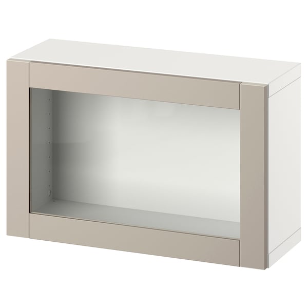 BESTÅ wall-mounted cabinet combination, white/Sindvik light grey/beige, 60x22x38 cm