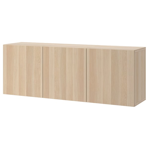BESTÅ wall-mounted cabinet combination, white stained oak effect/Lappviken white stained oak effect, 180x42x64 cm