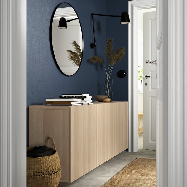 BESTÅ wall-mounted cabinet combination, white stained oak effect/Lappviken white stained oak effect, 180x42x64 cm