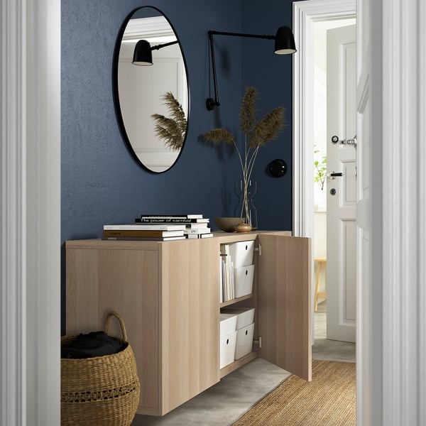 BESTÅ wall-mounted cabinet combination, white stained oak effect/Lappviken white stained oak effect, 180x42x64 cm