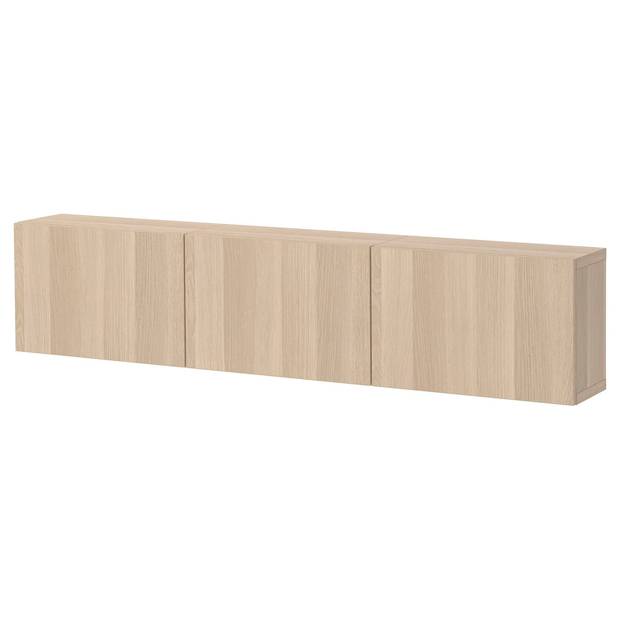 BESTÅ wall-mounted cabinet combination, white stained oak effect/Lappviken white stained oak effect, 180x22x38 cm