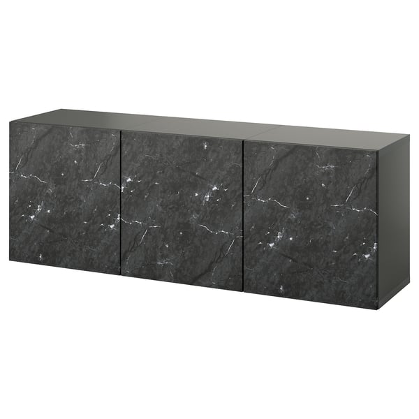 BESTÅ wall-mounted cabinet combination, dark grey/Bergsviken black, 180x42x64 cm