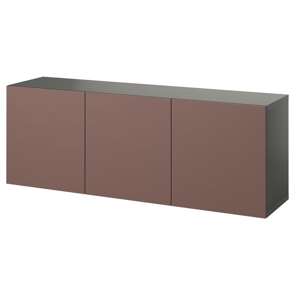 BESTÅ wall-mounted cabinet combination, dark grey/Hjortviken brown, 180x42x64 cm