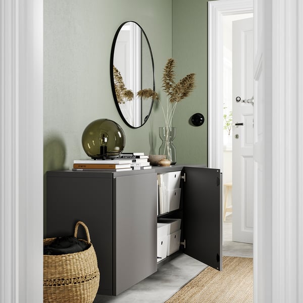 BESTÅ wall-mounted cabinet combination, dark grey/Västerviken dark grey, 180x42x64 cm
