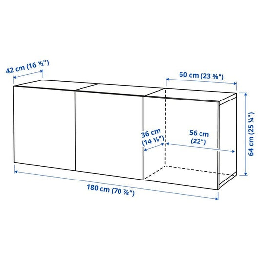 Ikea BESTÅ - Wall-mounted cabinet combination, black-brown/Hammarsmed anthracite, 180x42x64 cm