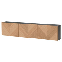 BESTÅ wall-mounted cabinet combination, black-brown/Hedeviken oak veneer, 180x22x38 cm