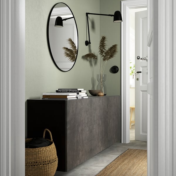 BESTÅ wall-mounted cabinet combination, black-brown/Kallviken concrete effect, 180x42x64 cm