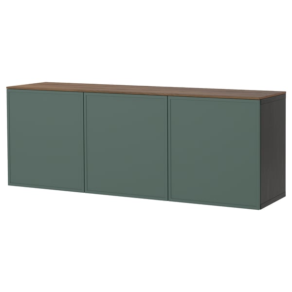 BESTÅ wall-mounted cabinet combination, black-brown Krukmakare/dark grey-green walnut effect, 180x42x65 cm