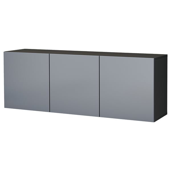 BESTÅ wall-mounted cabinet combination, black-brown/Riksviken brushed dark pewter effect, 180x42x64 cm