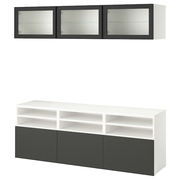 Ikea BESTÅ - TV storage combination/glass doors, white Lappviken/Fällsvik anthracite, 180x42x192 cm