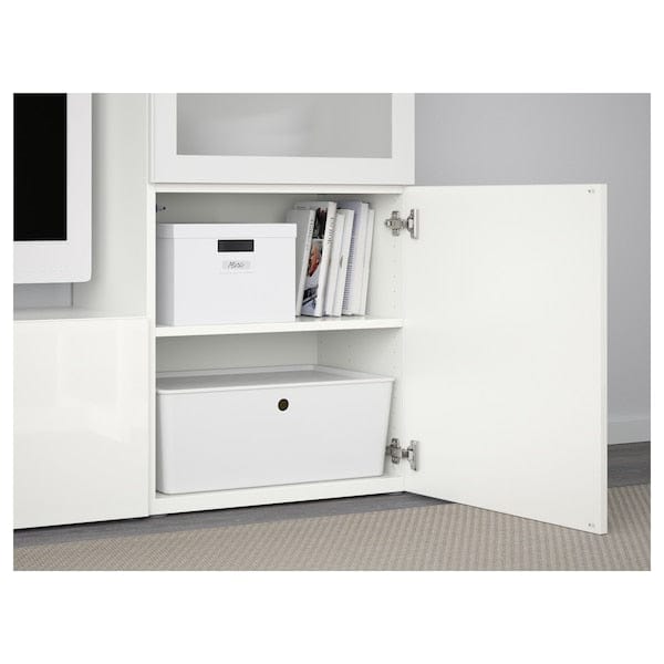 Ikea BESTÅ - TV/glass combination, white/Selsviken polished/white frosted glass,240x42x129 cm