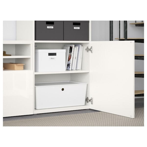 Ikea BESTÅ - TV/glass combination, white/Selsviken polished/white frosted glass,300x42x231 cm